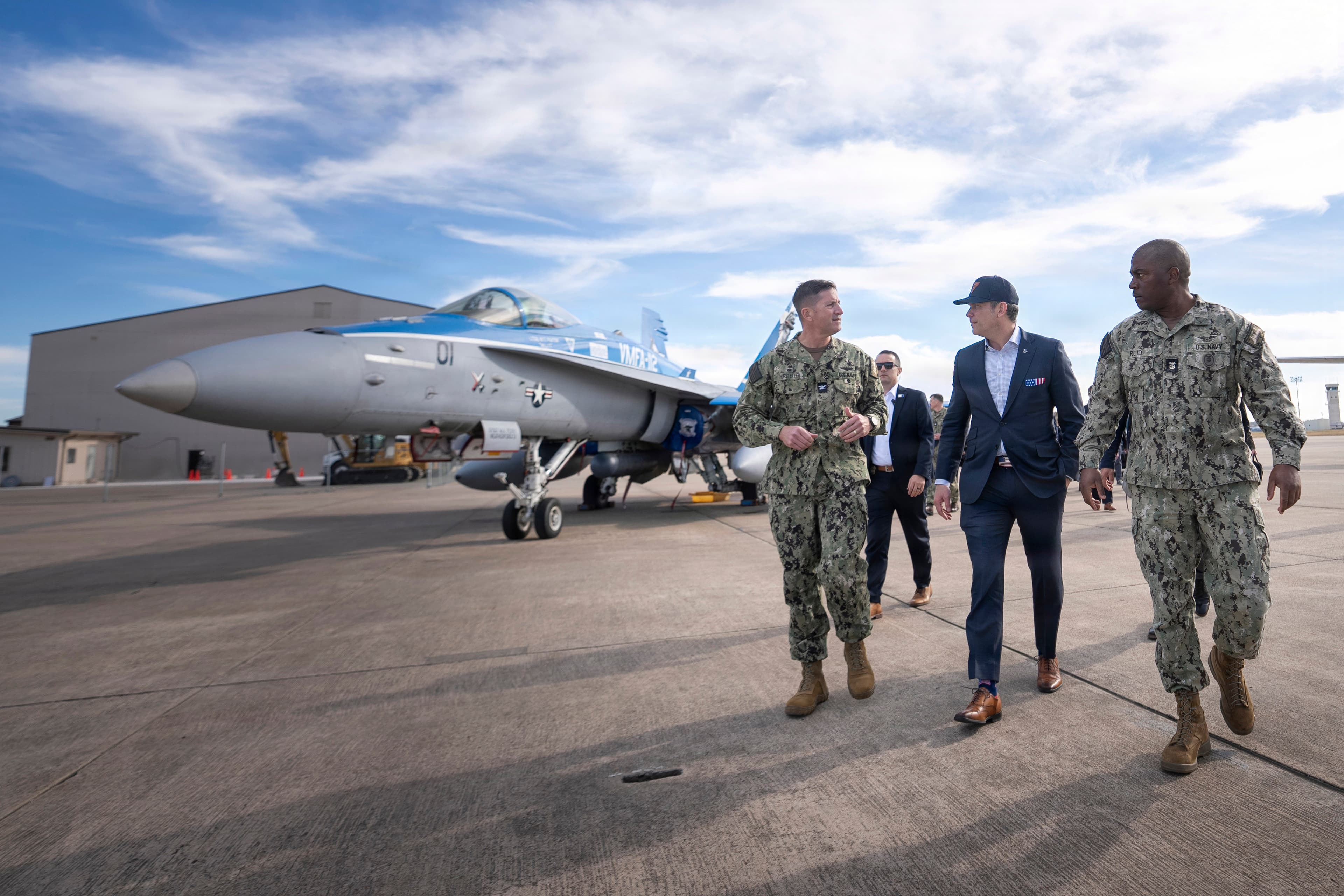 Military aircraft on an airfield flightline